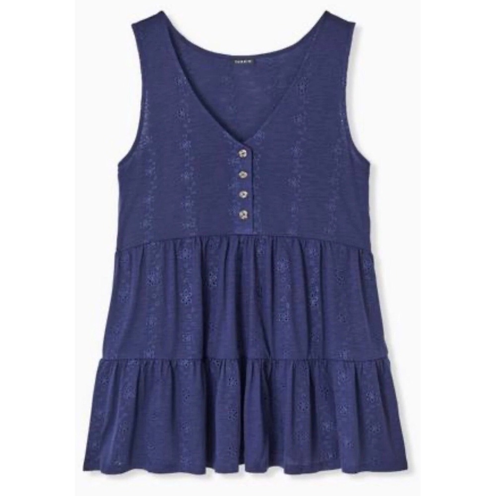 Torrid Navy Blue Eyelet Embroidered Babydoll Tiered Henley Tank Top Size (3) 3X